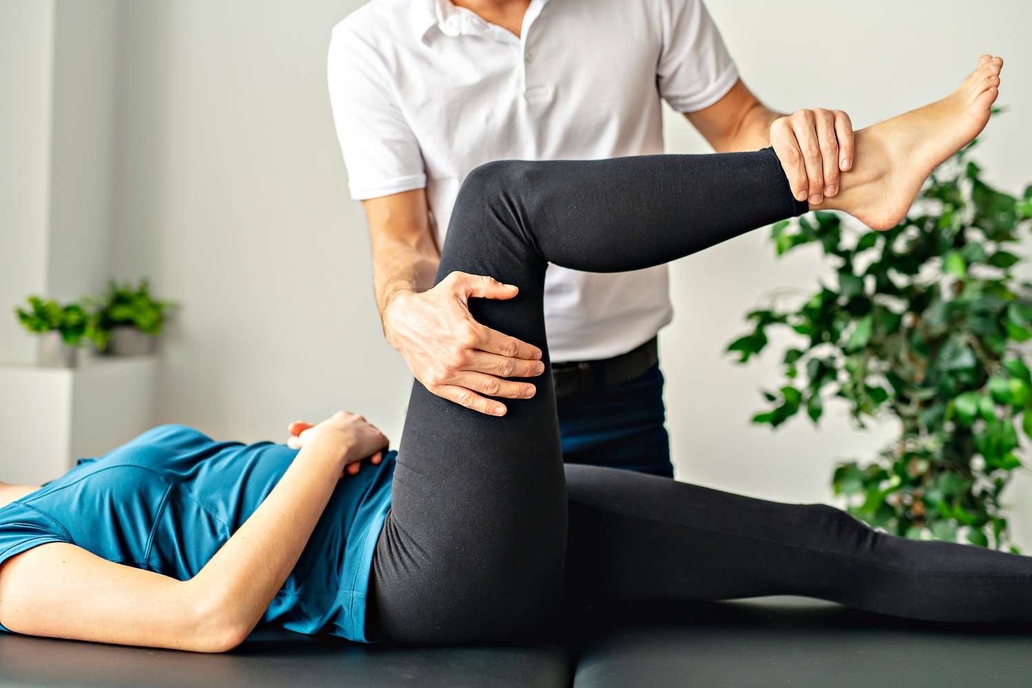 Woman and man stretching