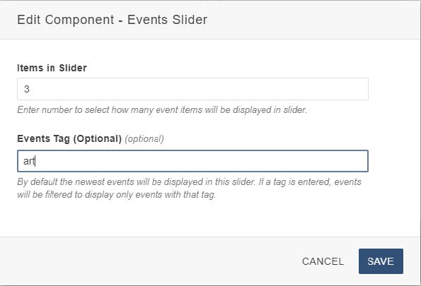 Image showing Insert Events Slider