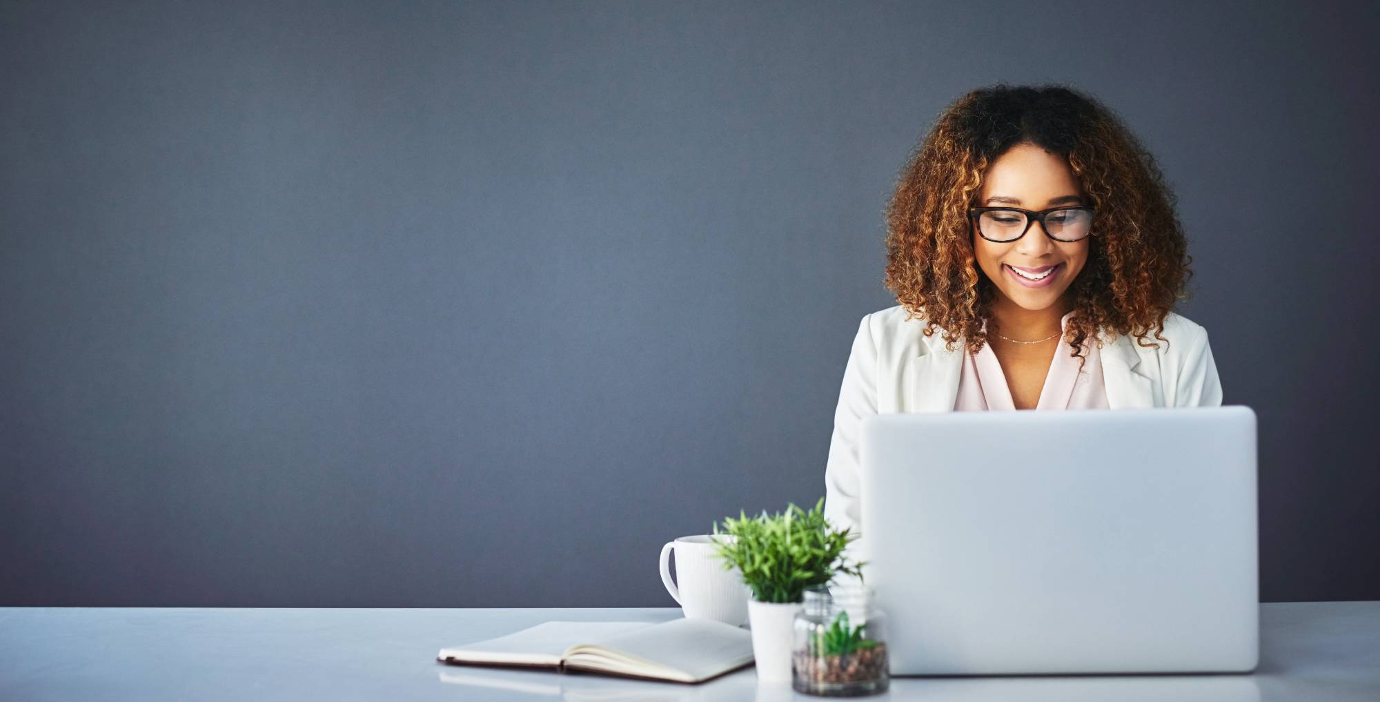 SHRM Banner Girl with Laptop